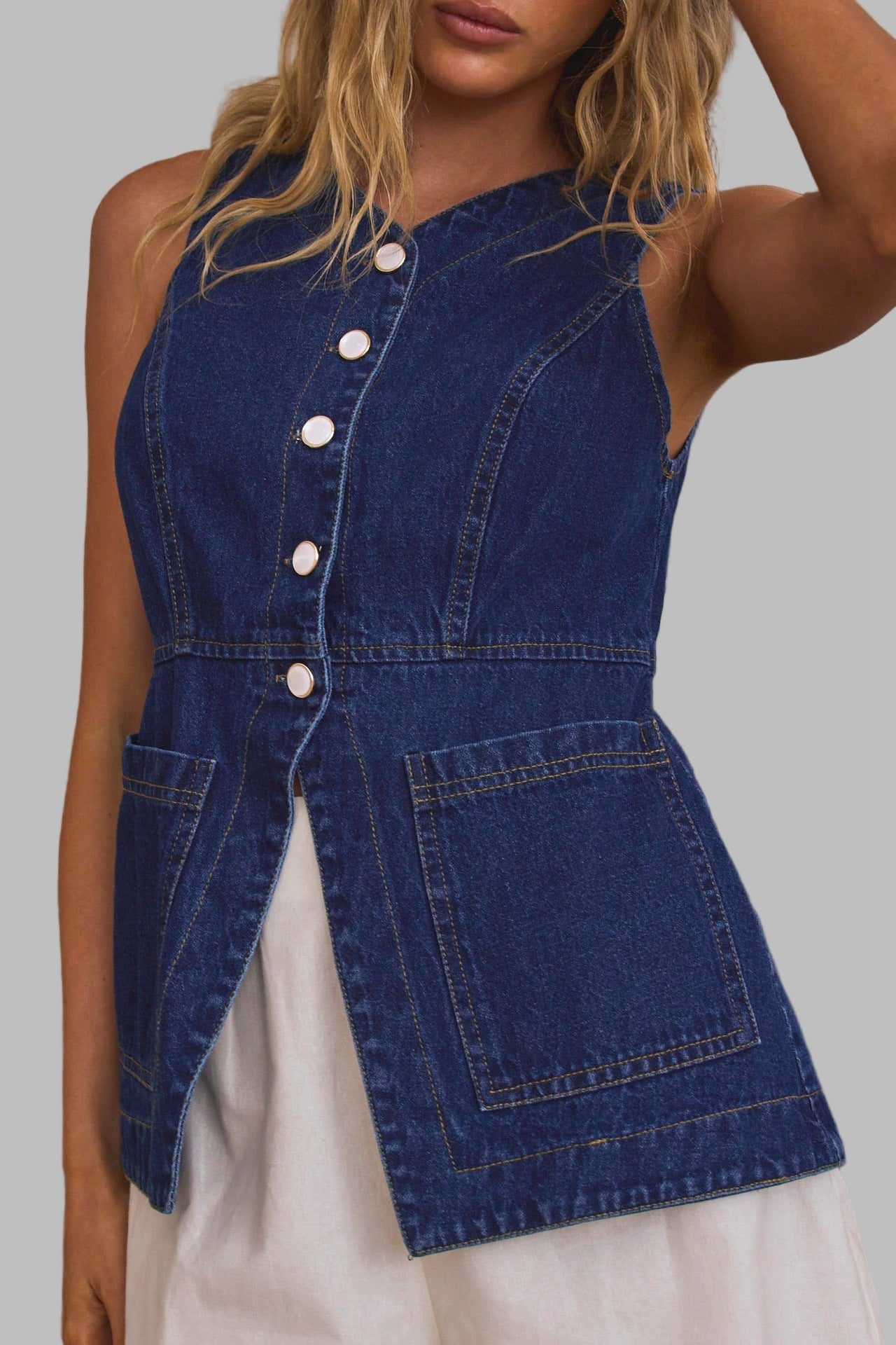 Buttoned Denim Vest