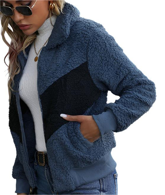 Collared Long Sleeve Zipper Coat