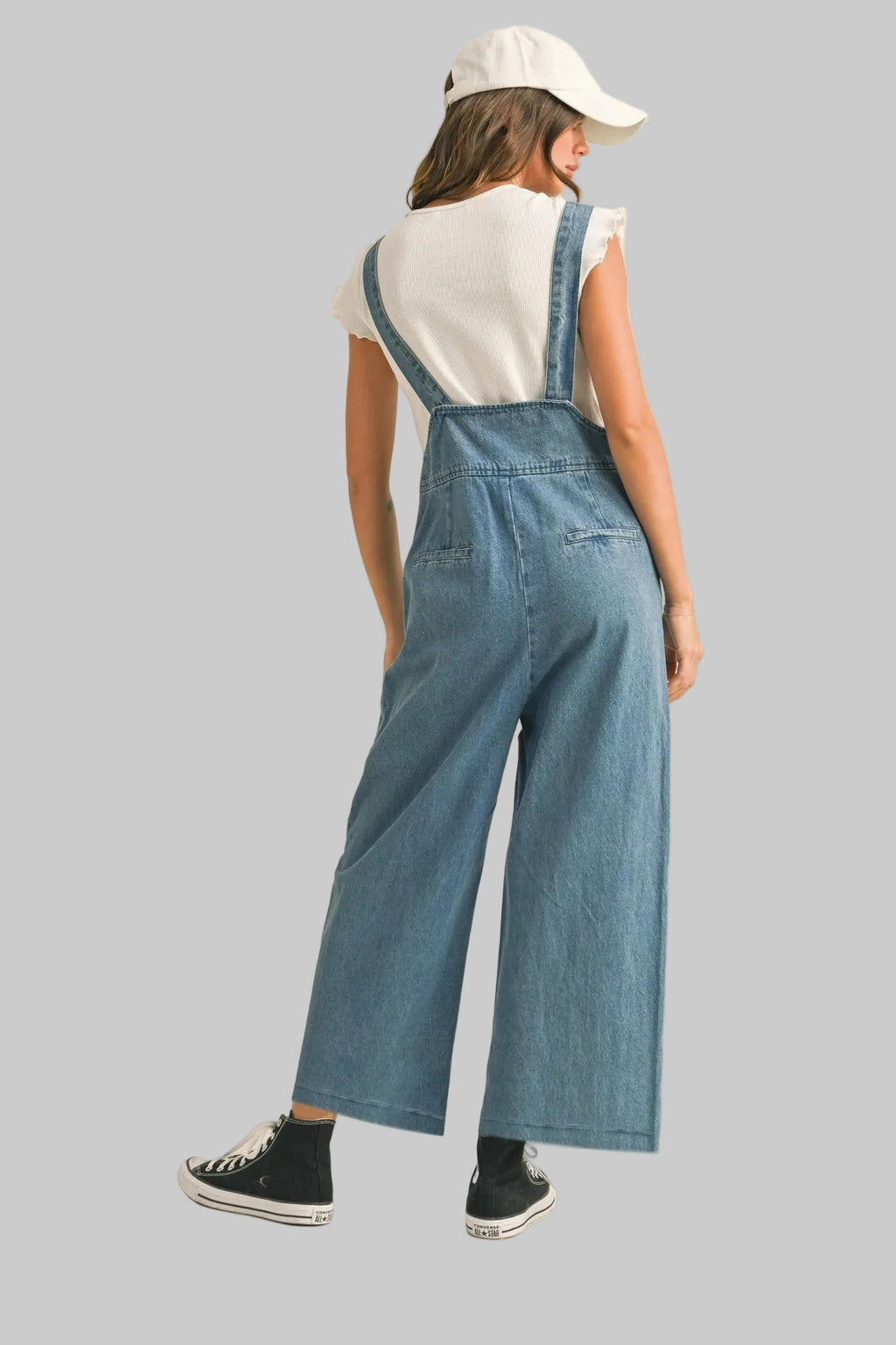 Retro Loose Denim Suspender Jumpsuit