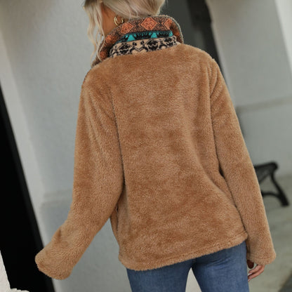 Plush Multicolor Geometric Abstract Printed Fleece Sweatshirt
