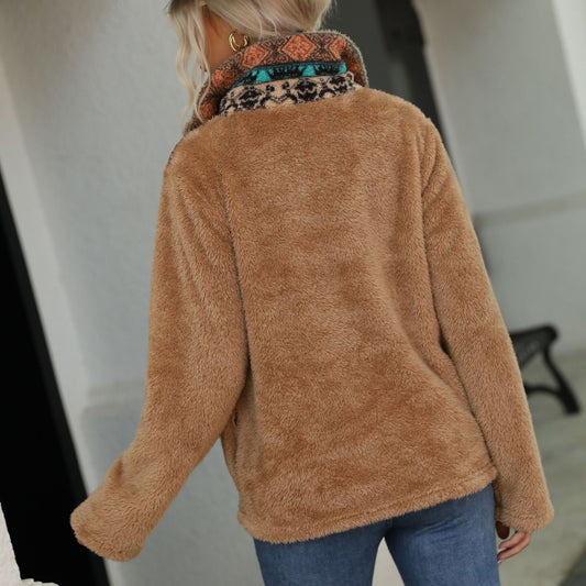 Plush Multicolor Geometric Abstract Printed Fleece Sweatshirt