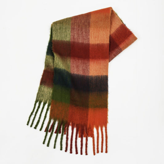 Mohair Plaid Tassel Scarf