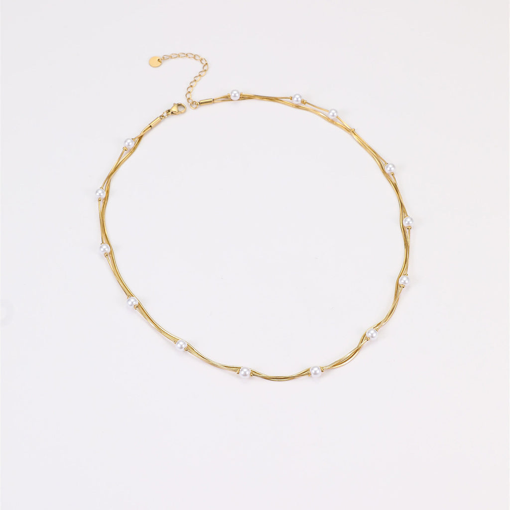 Pearl Multi Layer Twin Stainless Steel Necklace