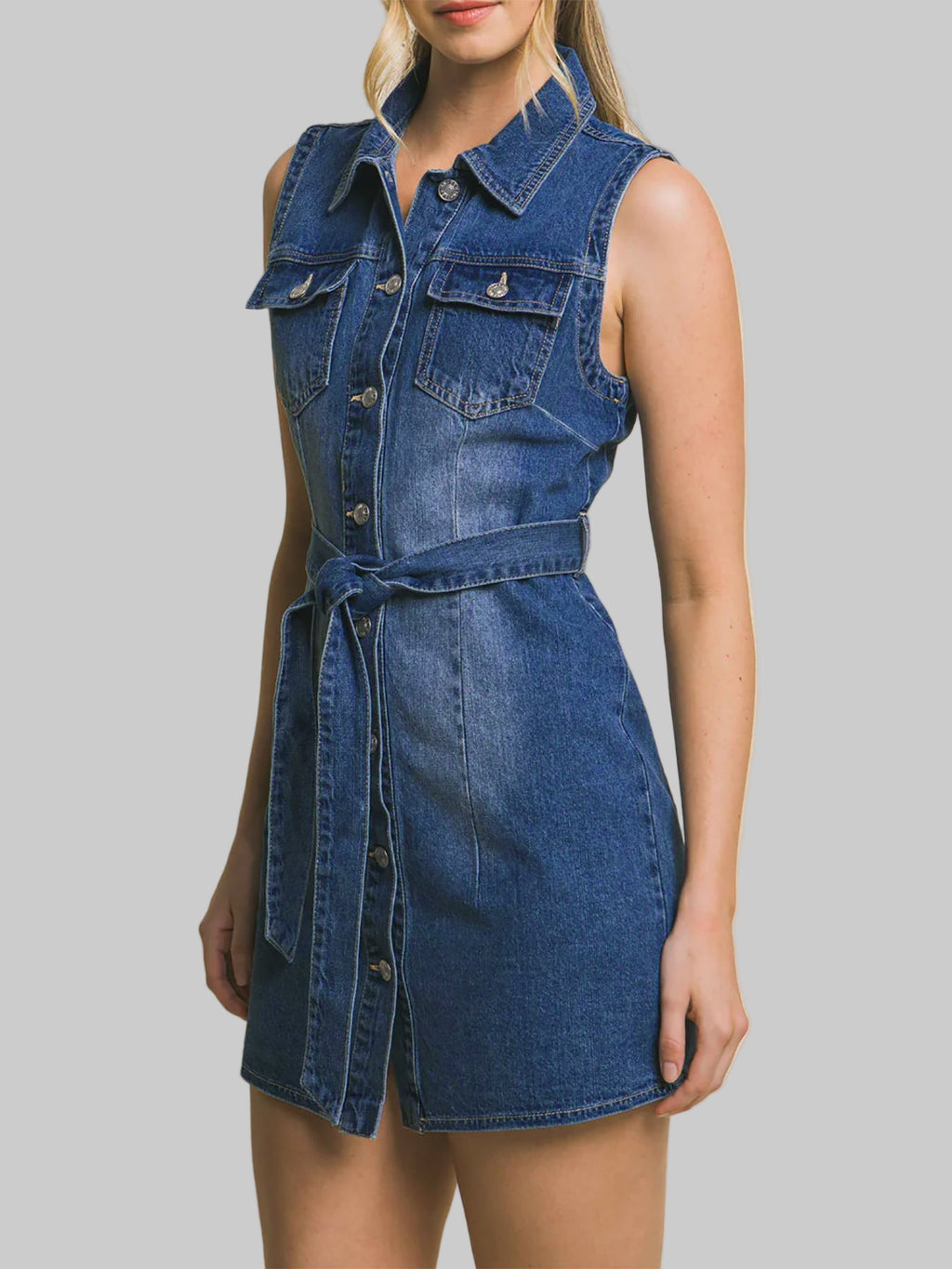 Sleeveless Lace-up Denim Midi Dress