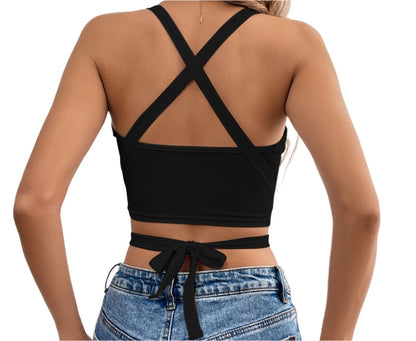 Wrap Lace-up Cropped Rib Top