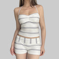 Striped Contrast Color Halter Lace-up Two Piece Set