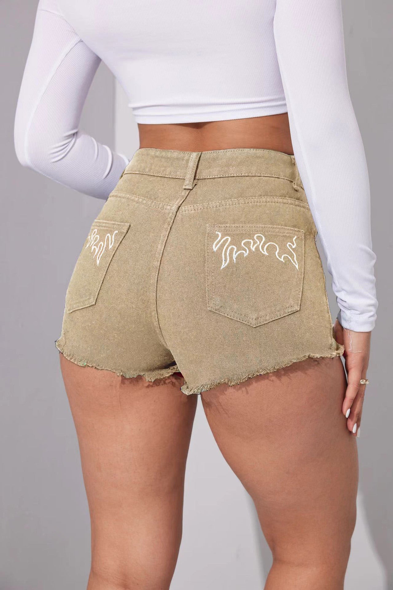 Mid Waist Embroidered Shorts