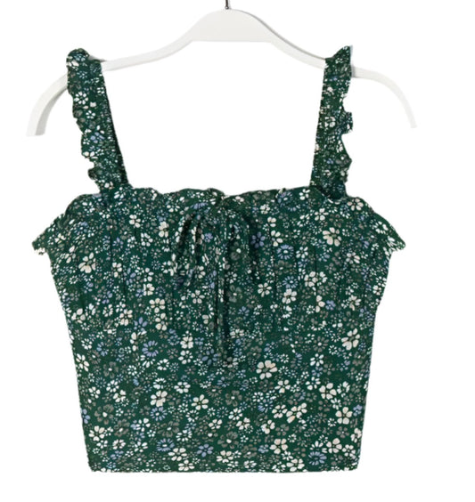 Lace-up Sling Short Floral Print Slim Fit Top