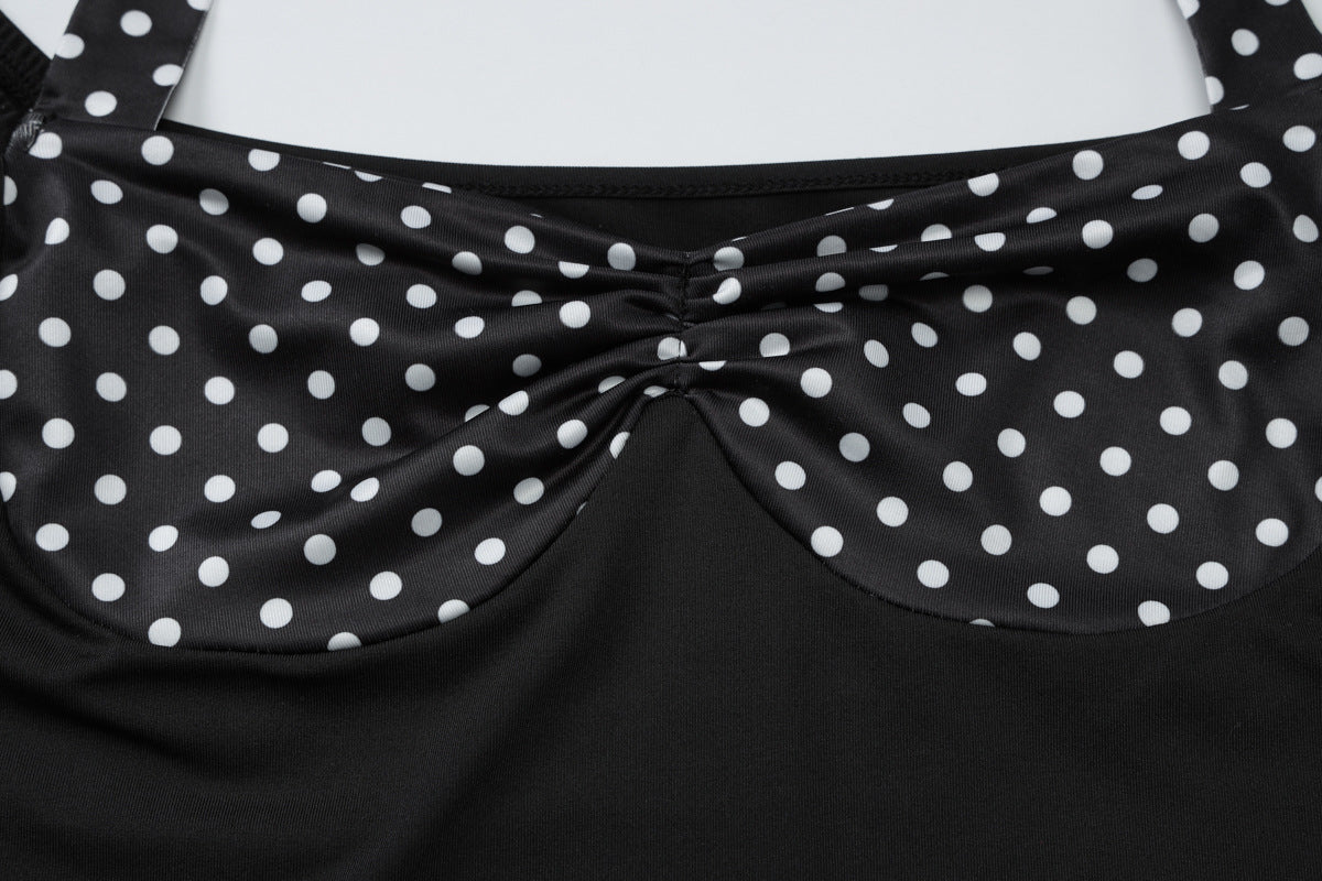 Halter Short Sleeve Backless Polka Dot Top