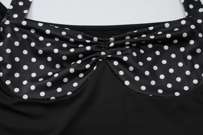 Halter Short Sleeve Backless Polka Dot Top