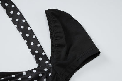 Halter Short Sleeve Backless Polka Dot Top