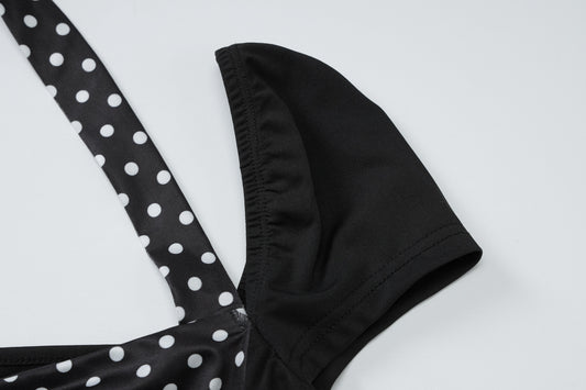 Halter Short Sleeve Backless Polka Dot Top