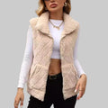 Diamond Lattice Zipper Plush Vest Coat