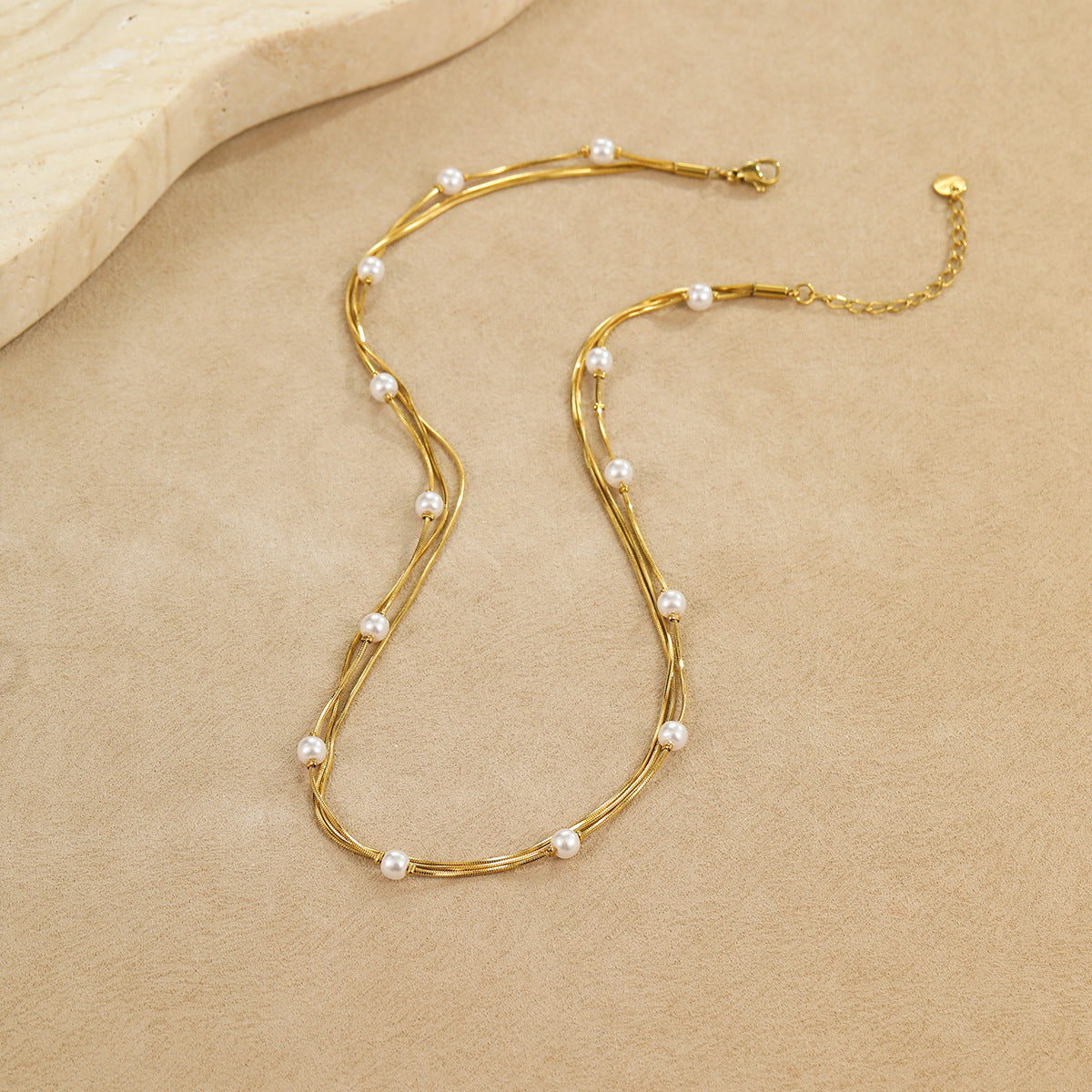 Pearl Multi Layer Twin Stainless Steel Necklace