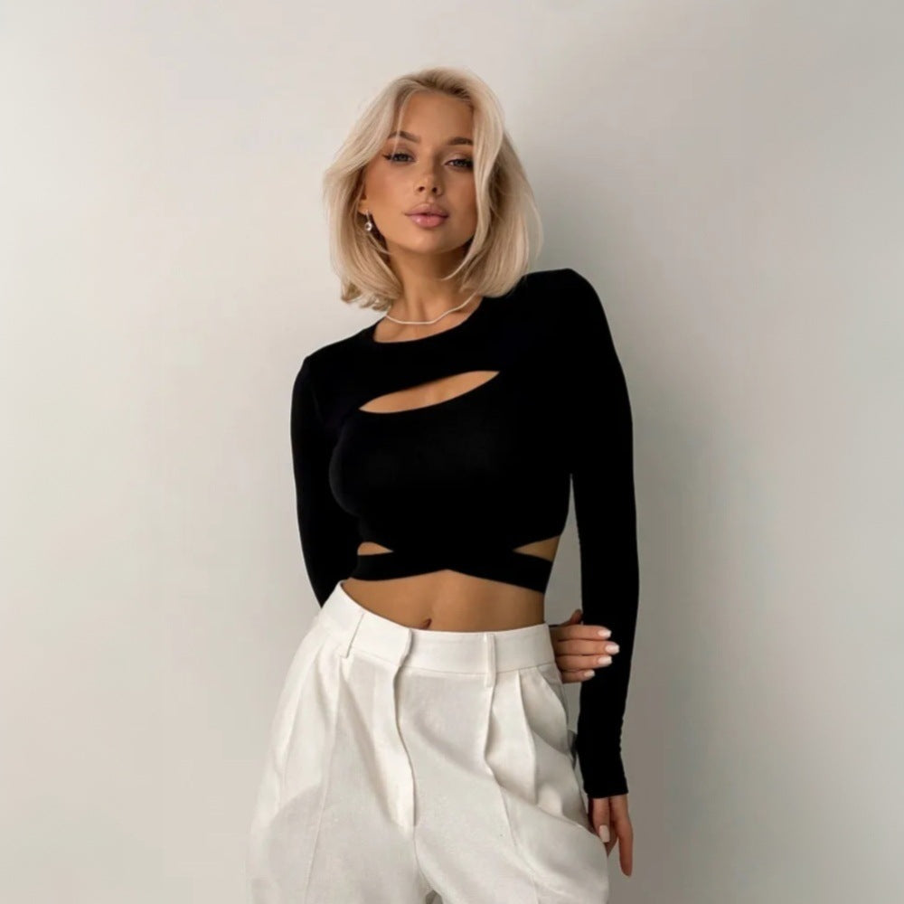 Trendy Faux Two Piece Slim Fit Tie Crop Top