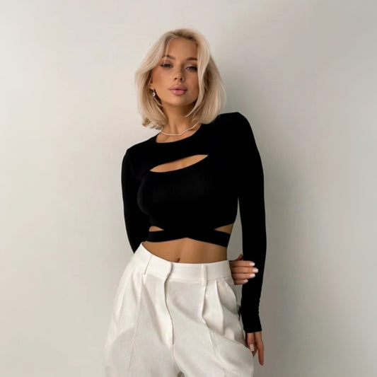 Trendy Faux Two Piece Slim Fit Tie Crop Top