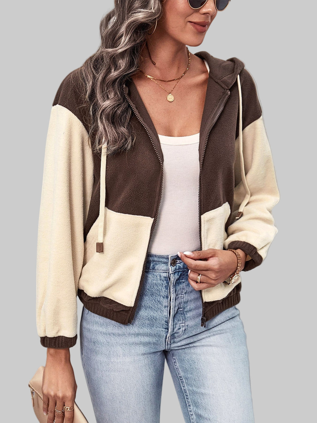 Contrast Fleece Hoodie Jacket