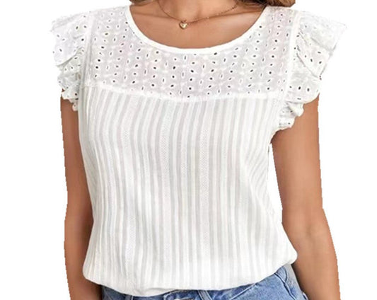 Ruffled Eyelet Embroidery Top