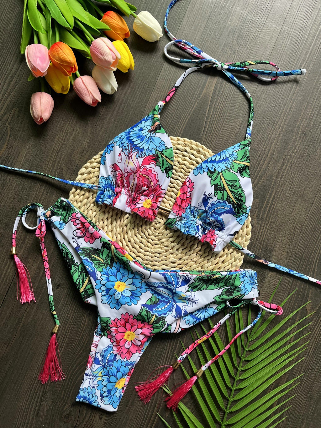 Sexy Floral Print Triangle Bikini