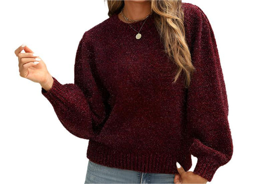 Shiny Puff Sleeve Knitted Sweater