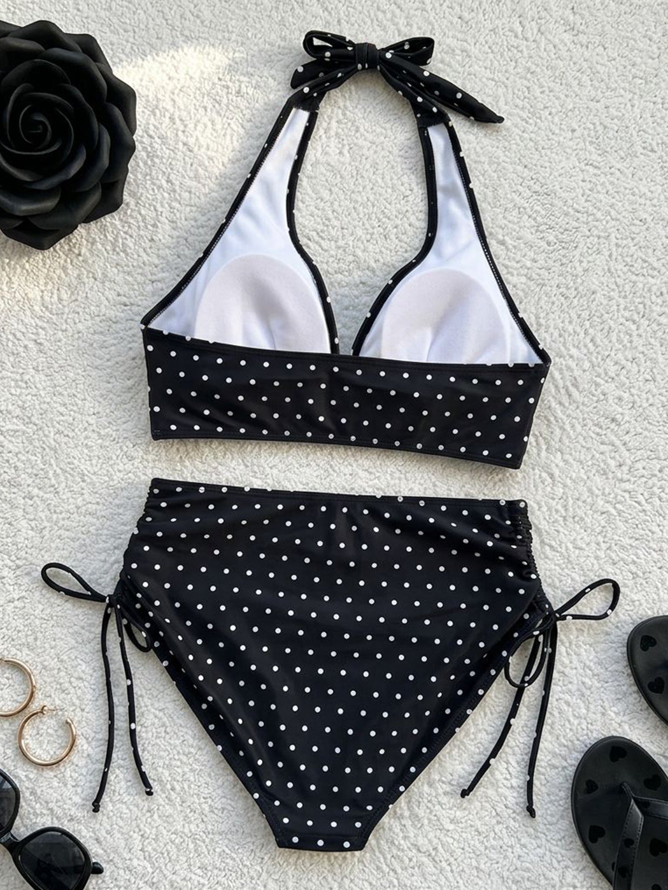 Polka Dot Printed Halter Bandage Sexy Split Bikini - Tamra.Shop.Social
