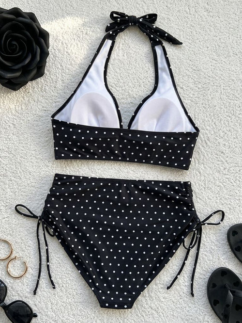 Polka Dot Printed Halter Bandage Sexy Split Bikini - Tamra.Shop.Social