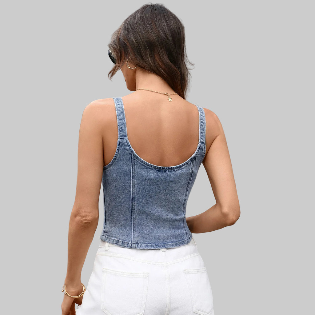 Buckle Sling Backless Slim Fit Denim Sexy Vest