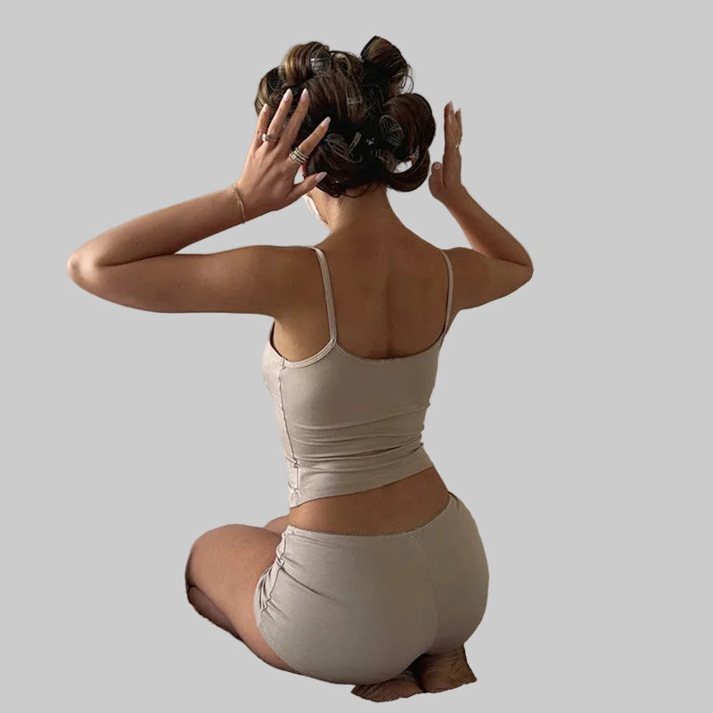 Comfortable Soft Skin Strap Top Shorts Two-Piece Sets