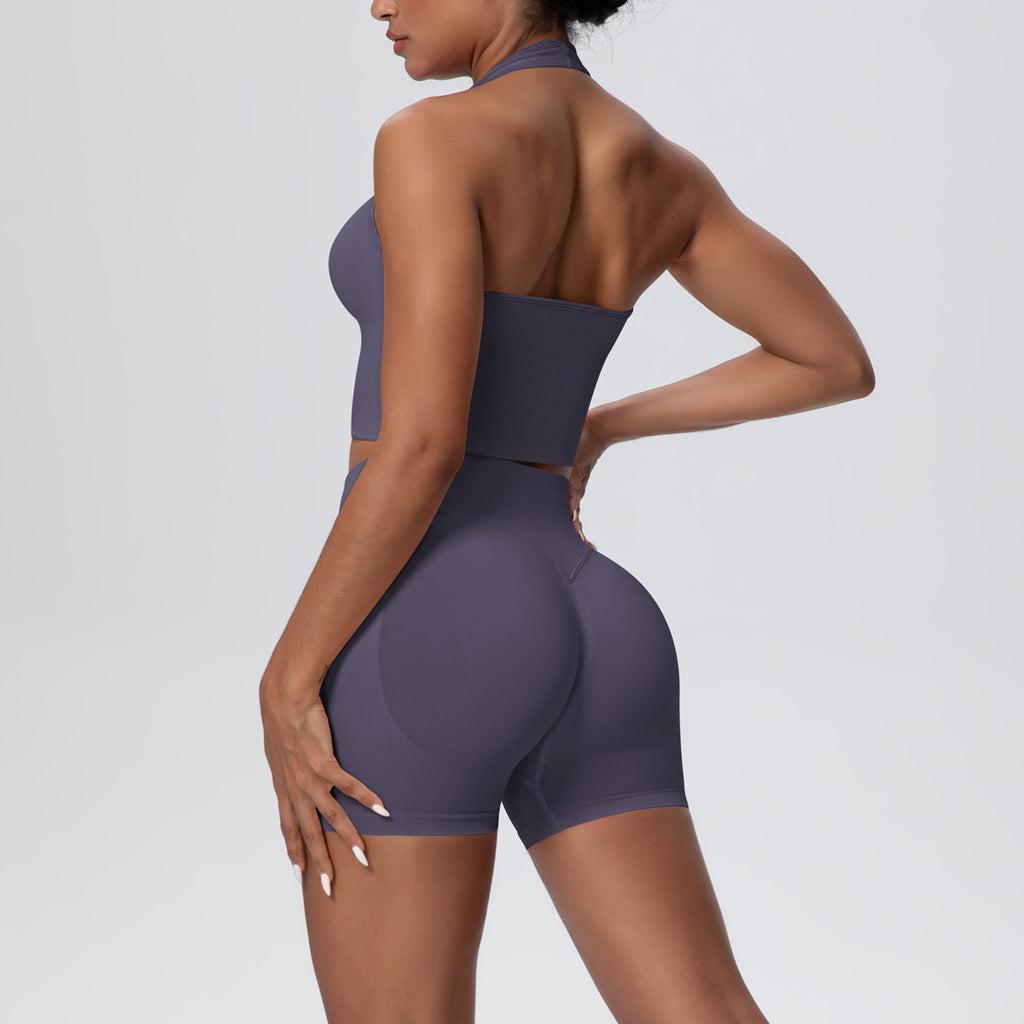 Breathable Halter Bra Vest Seamless Knitted High Waist Shorts