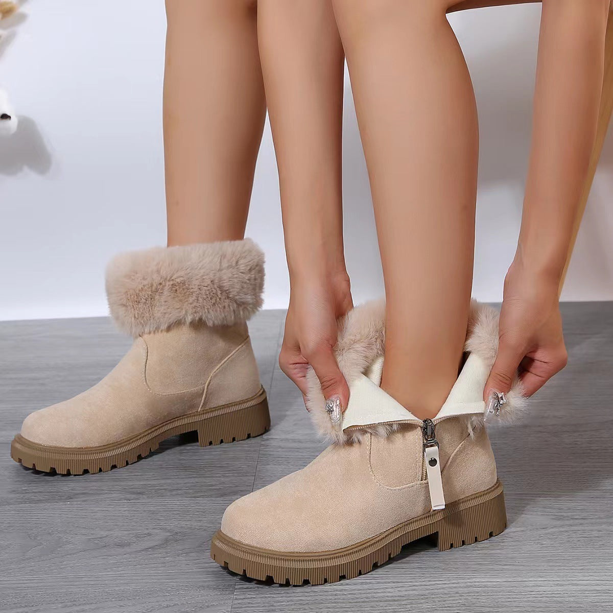 Mid Calf Snow Fur Cotton Padded Boots