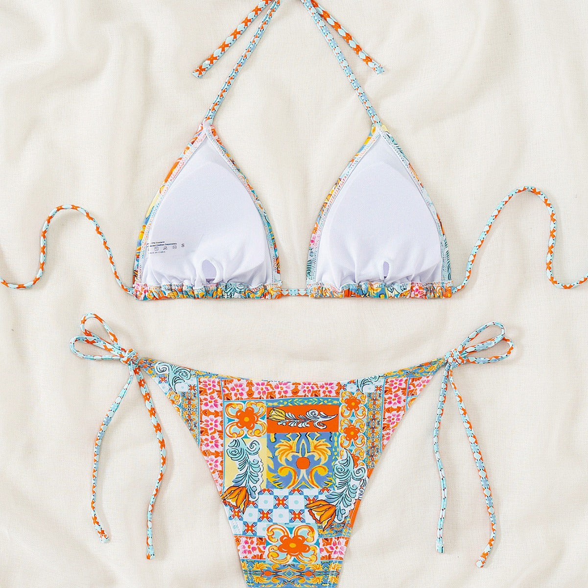 Triangle Cup Print Lace-up Bikini