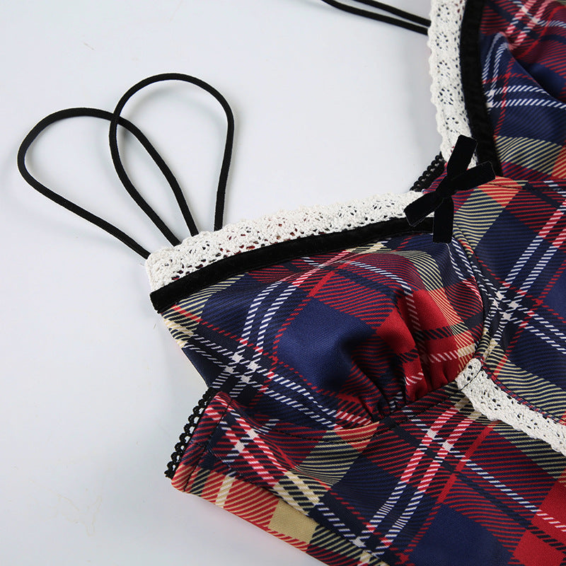 Plaid Lace Camisole Cropped Top