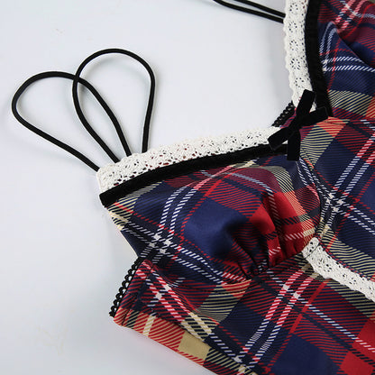 Plaid Lace Camisole Cropped Top