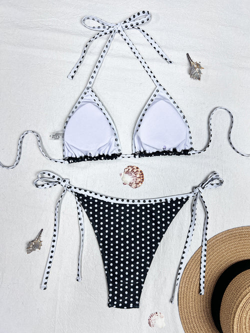 Polka Dot Print Triangle Cup Lace-up Bikini - Tamra.Shop.Social