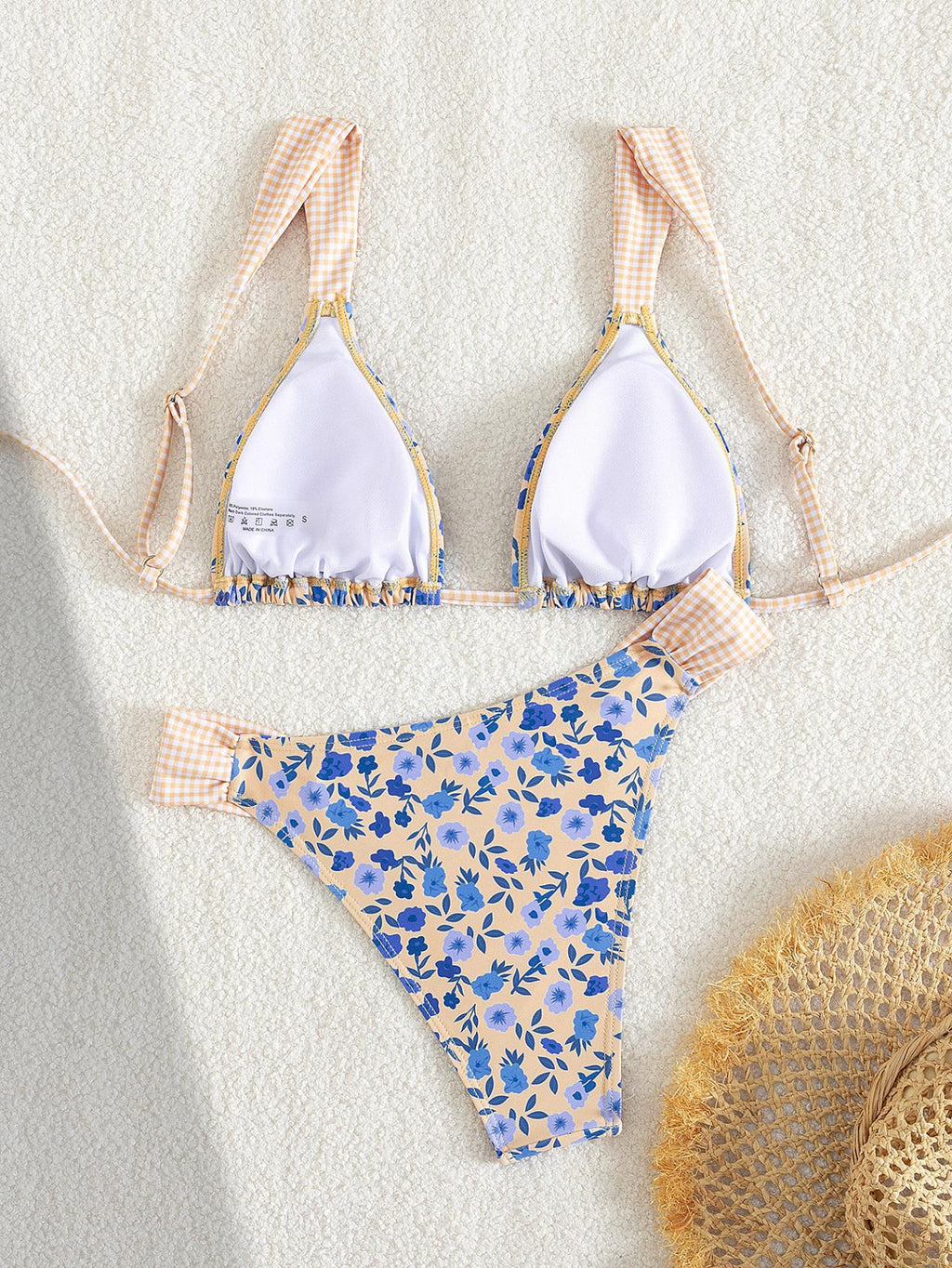 Boho Floral Check Bikini with Adjustable Tie