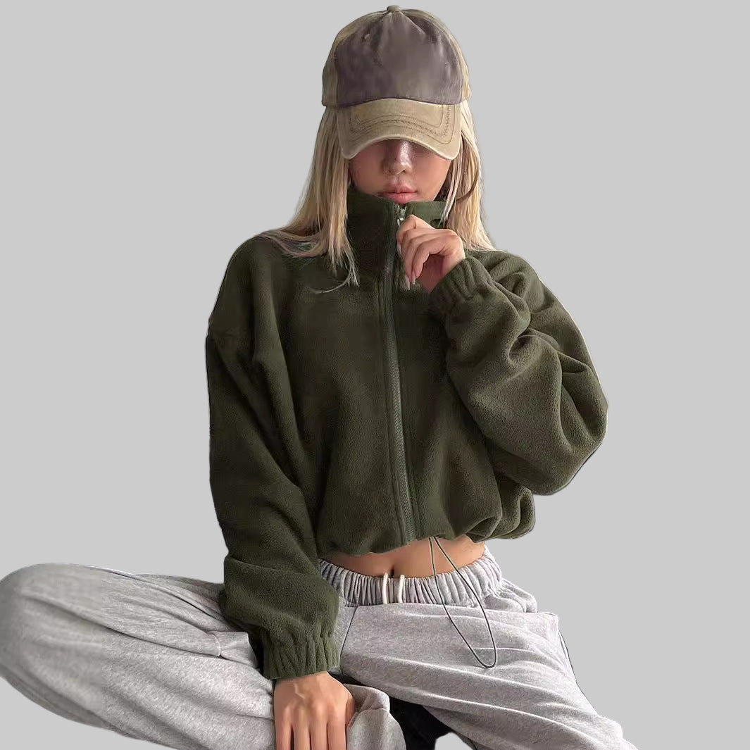 High Collar Short Drawstring Wool Coat