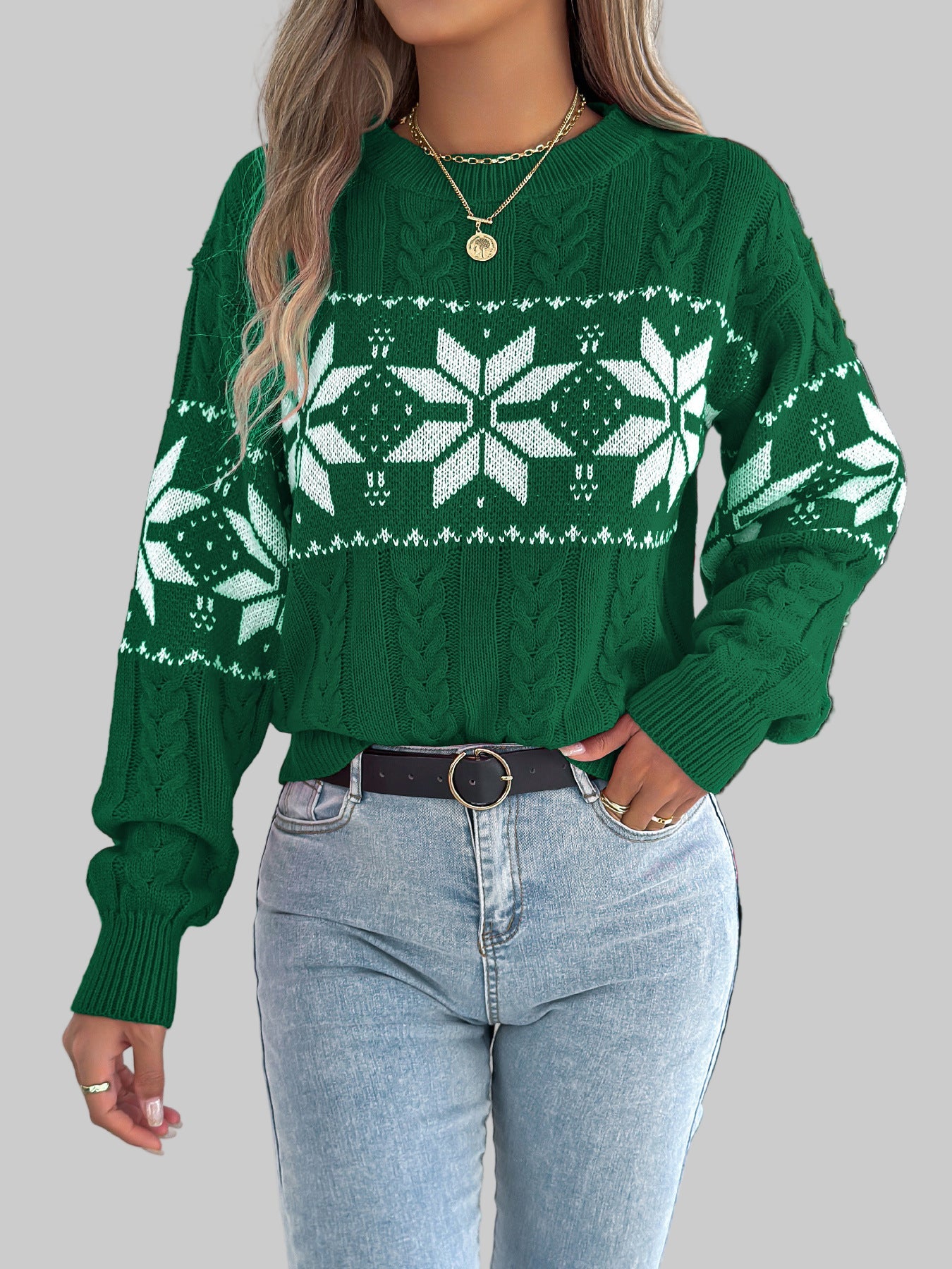 Snowflake Pattern Long Sleeve Pullover Sweater