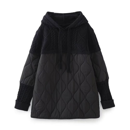 Patchwork Knitting Hoodie Cotton Coat