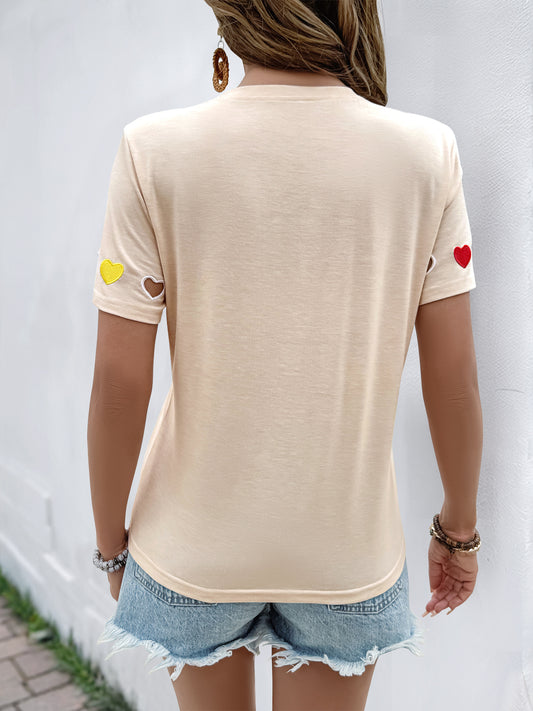 Heart Embroidered Short Sleeve T-shirt