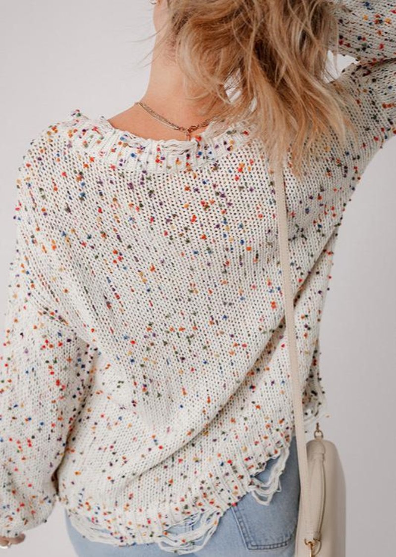 Color Spotted Knitted Long Sleeve Sweater