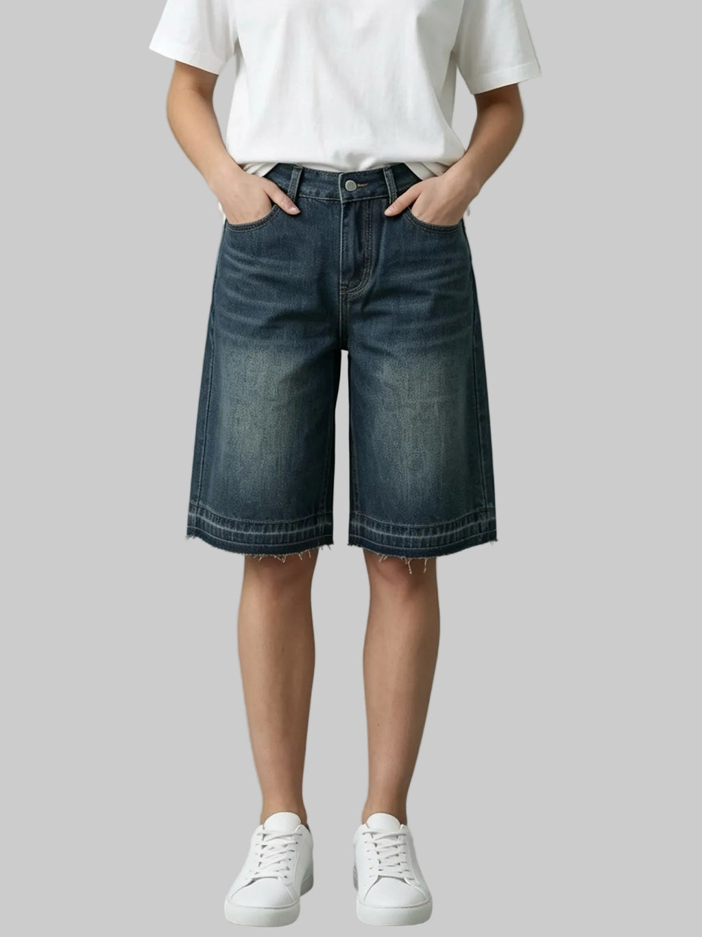 Retro Washed Loose Straight Denim Shorts