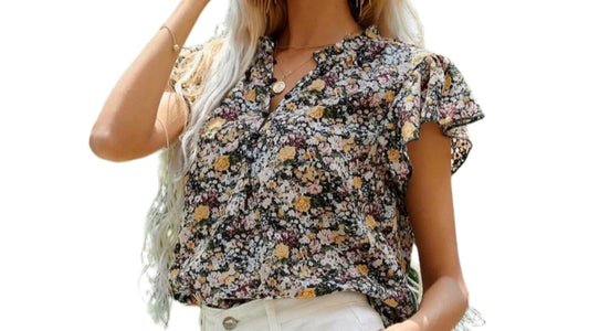 Floral Ruffle Sleeve Blouse
