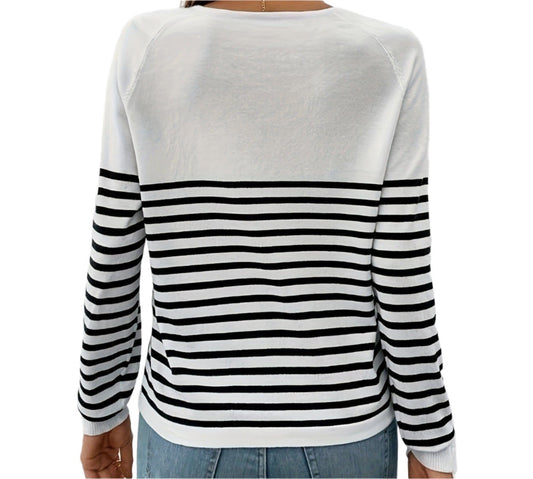Casual Love Stripes V-neck Sweater