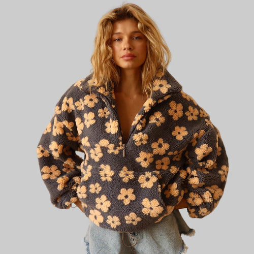 Fleece Floral Pullover Coat