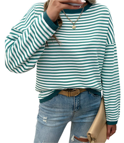 Casual Round Neck Striped Sweater