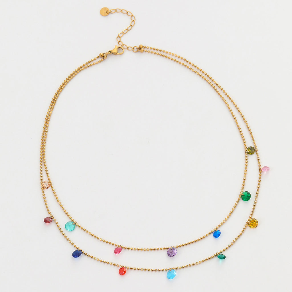 Titanium Steel Light Luxury Minority Color Zircon Multi Layer Twin 18K Gold Plating Necklace