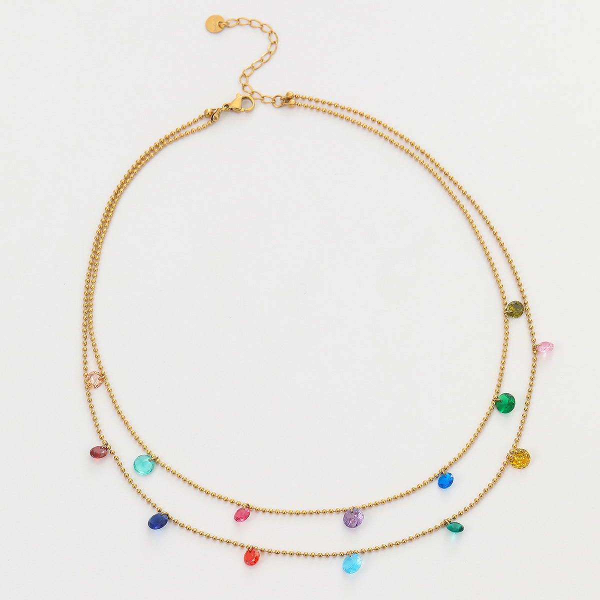 Titanium Steel Light Luxury Minority Color Zircon Multi Layer Twin 18K Gold Plating Necklace