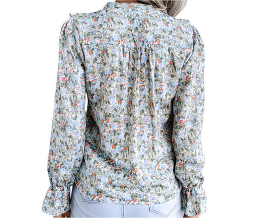 Floral Chiffon Lace-up Shirt