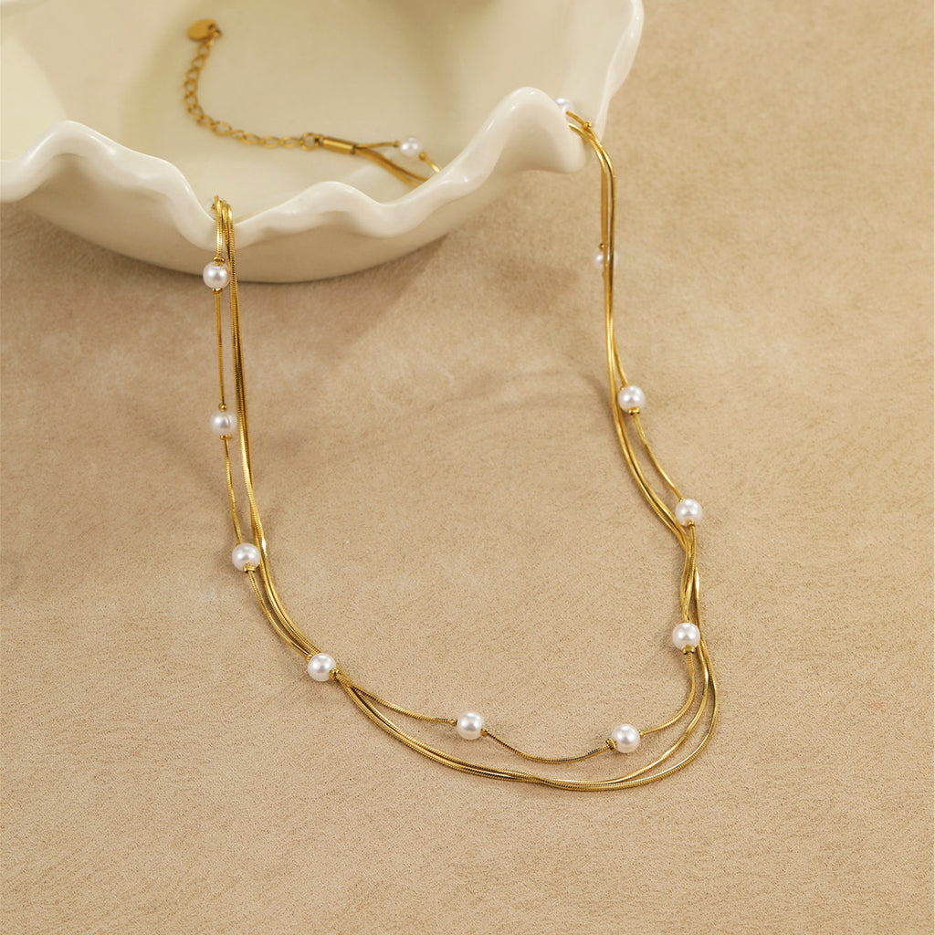 Pearl Multi Layer Twin Stainless Steel Necklace