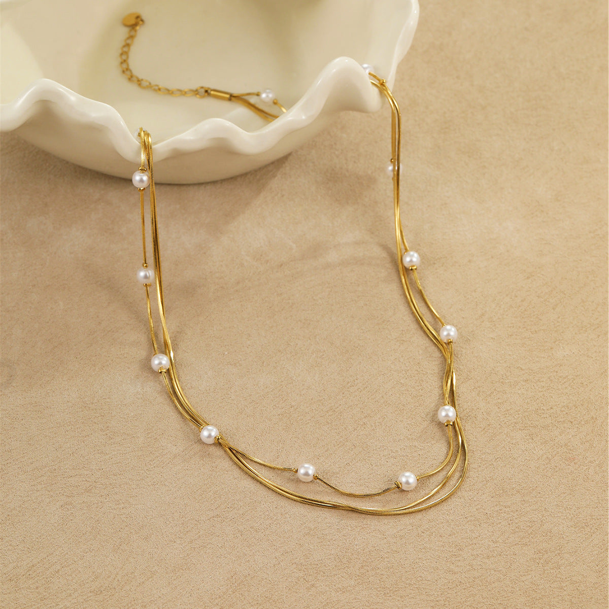Pearl Multi Layer Twin Stainless Steel Necklace
